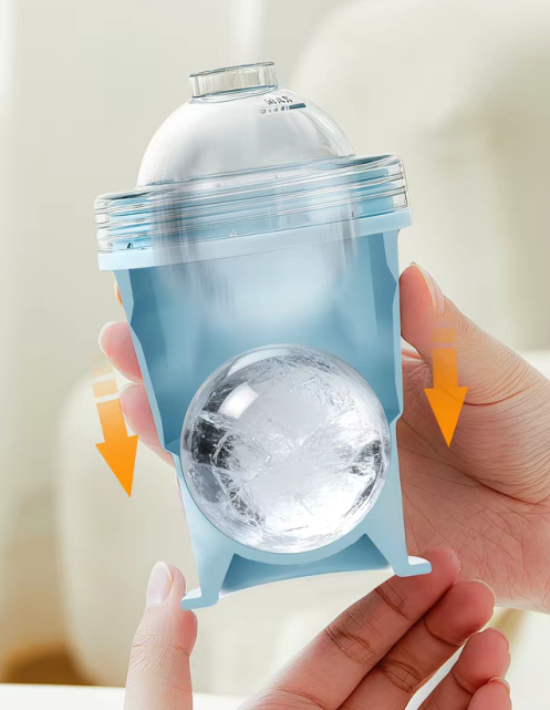 2-in-1 Collapsible Silicone Ice Ball Maker Cup, Portable Silicone Ice Sphere Mold Reusable Water Cup with Straw & Leakproof Lid Press Demold Travel Cup for Coffee Juice Home Gym Outdoor(Blue)