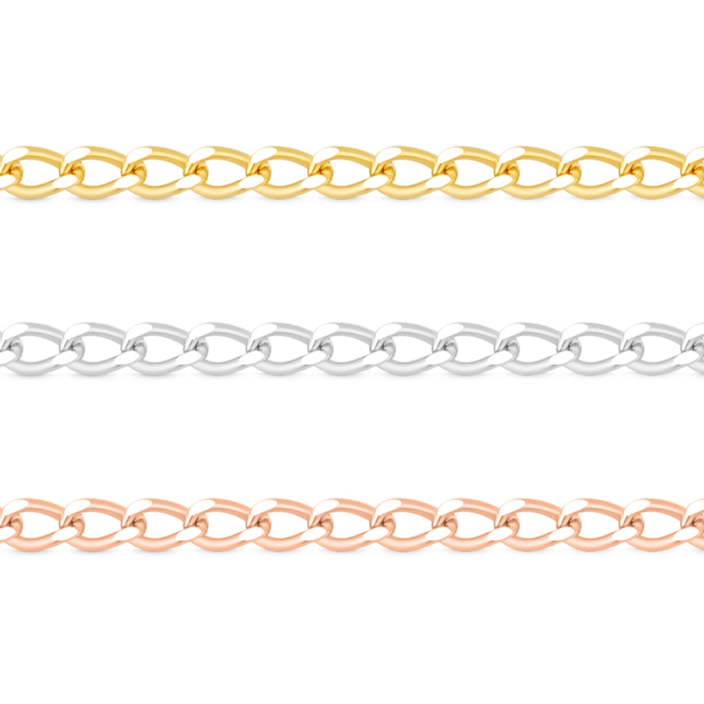 0.9mm Fine Diamond Cut Curb 14K Solid Rose Gold Permanent Jewelry Chain - By the Inch