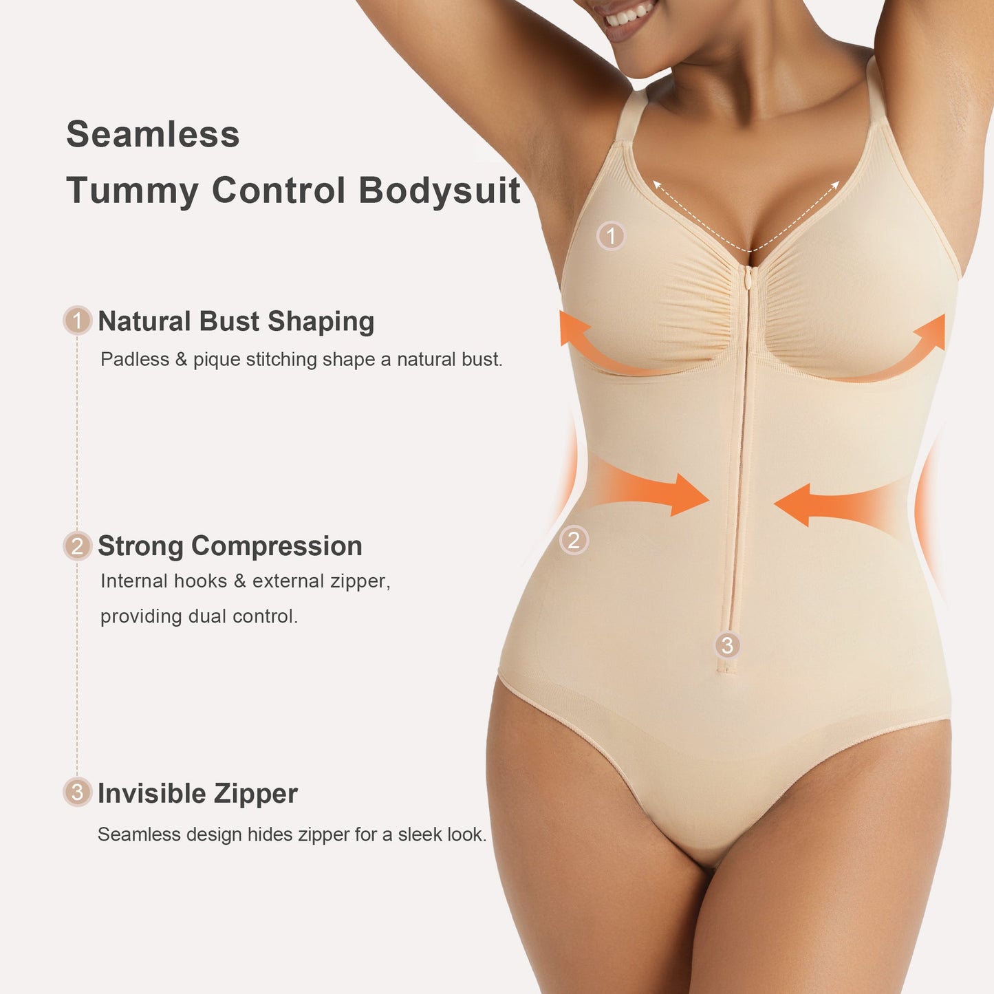 Zip-Up Tummy Control Brief Bodysuit