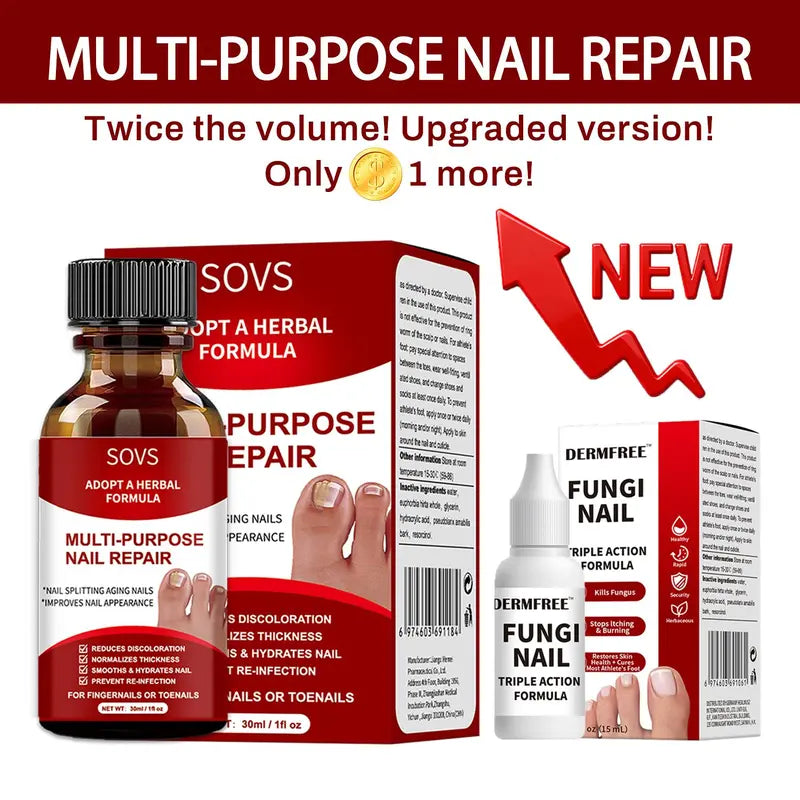 SOVS Toenail Fungus Treatment Extra Strength ,Antifungal Solution ,Triple Action Formula for Damaged Nails, Multi-Purpose Nail Repair,1 Fl Oz Manicure Therapy