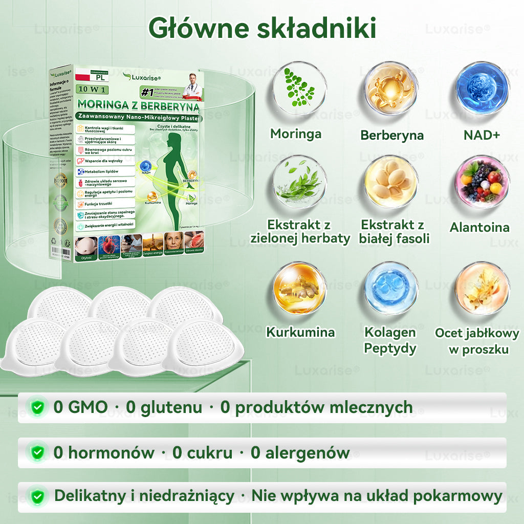 Oficjalny sklep| 👩‍⚕️ MORINGA Z BERBERYNA 10W1 Zaawansowany Nano-Mikroigłowy Plaster (Stosować raz na dobę, zauważalne efekty w ciągu 7 dni) ✅ Otyłość, cukrzyca, bezdech senny oraz schorzenia stawów.✨