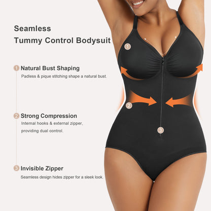 Zip-Up Tummy Control Brief Bodysuit