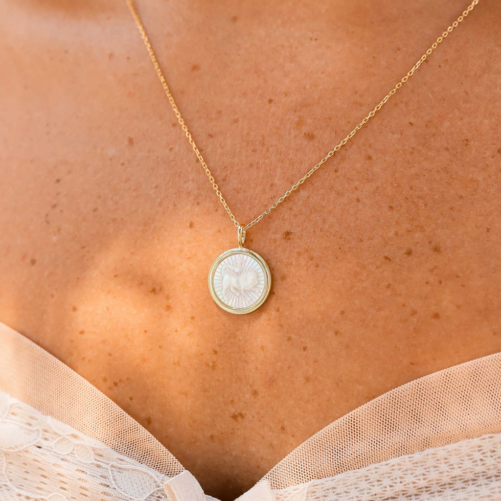 14K Gold Plated Sterling Silver Mother of Pearl Zodiac Pendant Necklace