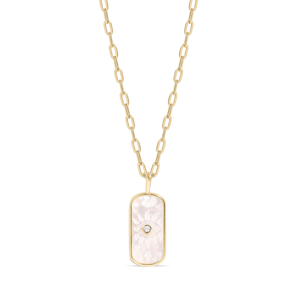 14K Gold Plated Sterling Silver Mother of Pearl Sunburst Mystical Paperclip Chain Necklace