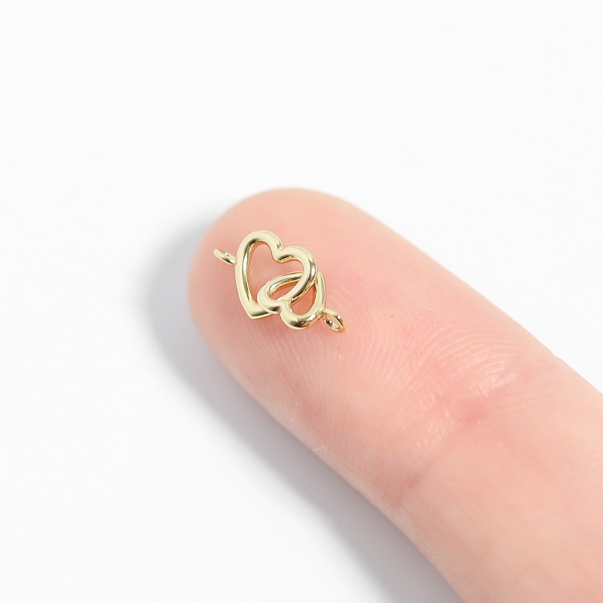 14K Gold Plated Sterling Silver Double Heart Permanent Jewelry Connector Charm