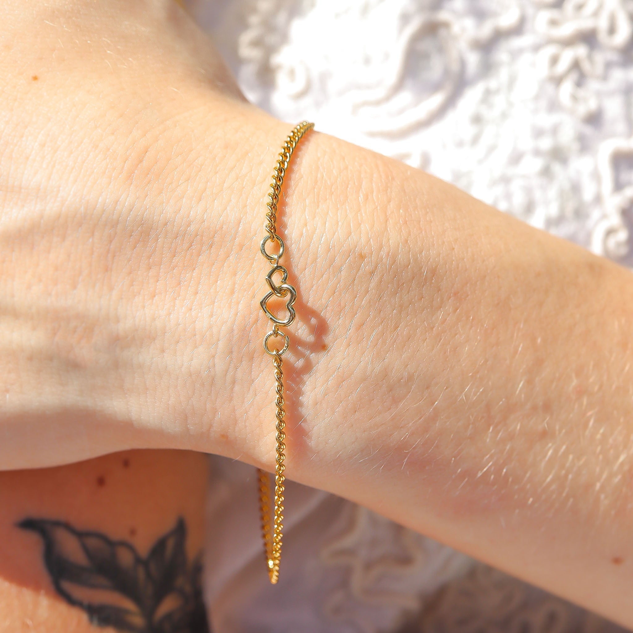 14K Gold Plated Sterling Silver Double Heart Permanent Jewelry Connector Charm