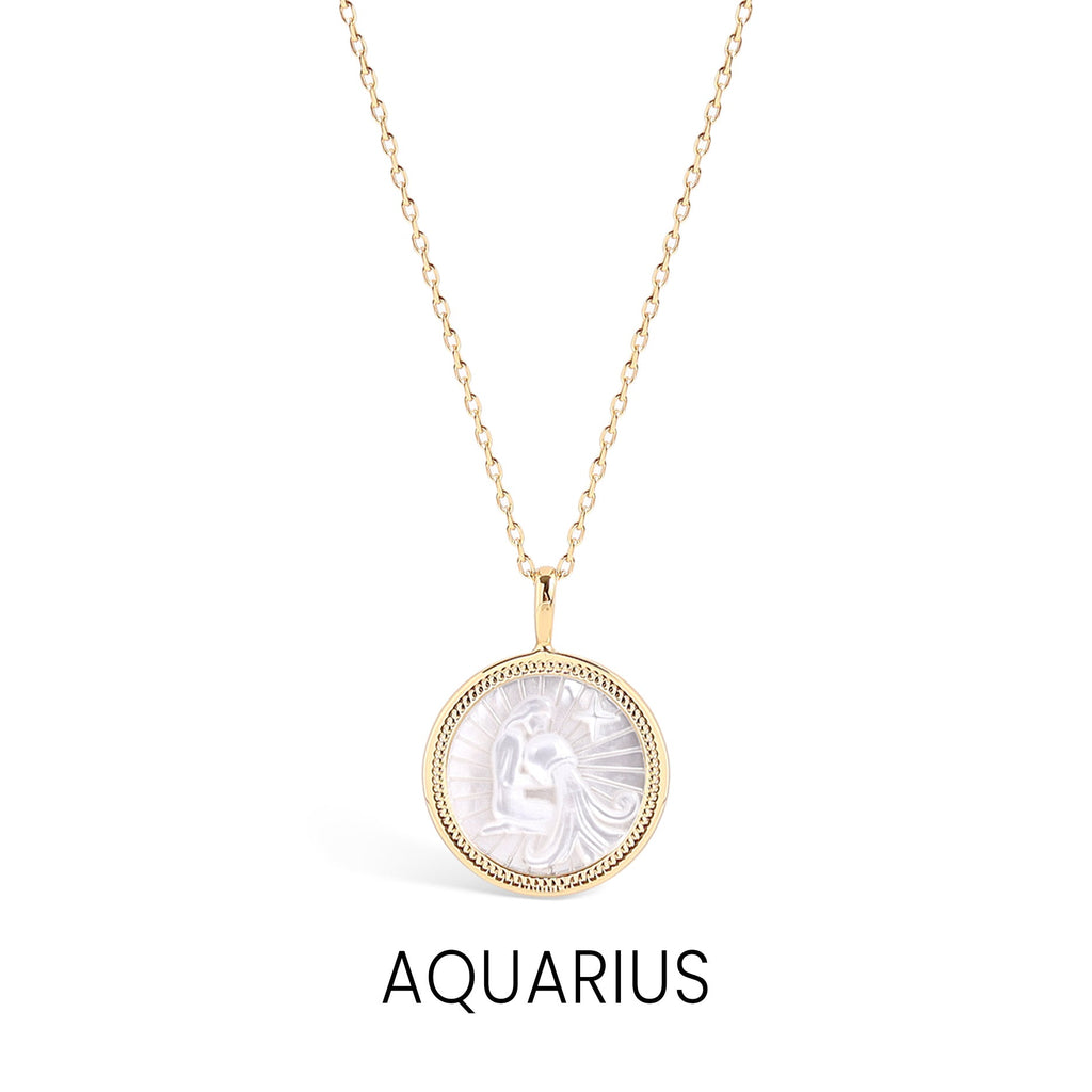 14K Gold Plated Sterling Silver Mother of Pearl Zodiac Pendant Necklace