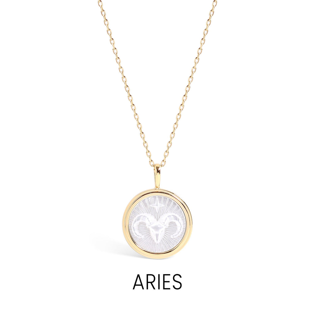 14K Gold Plated Sterling Silver Mother of Pearl Zodiac Pendant Necklace