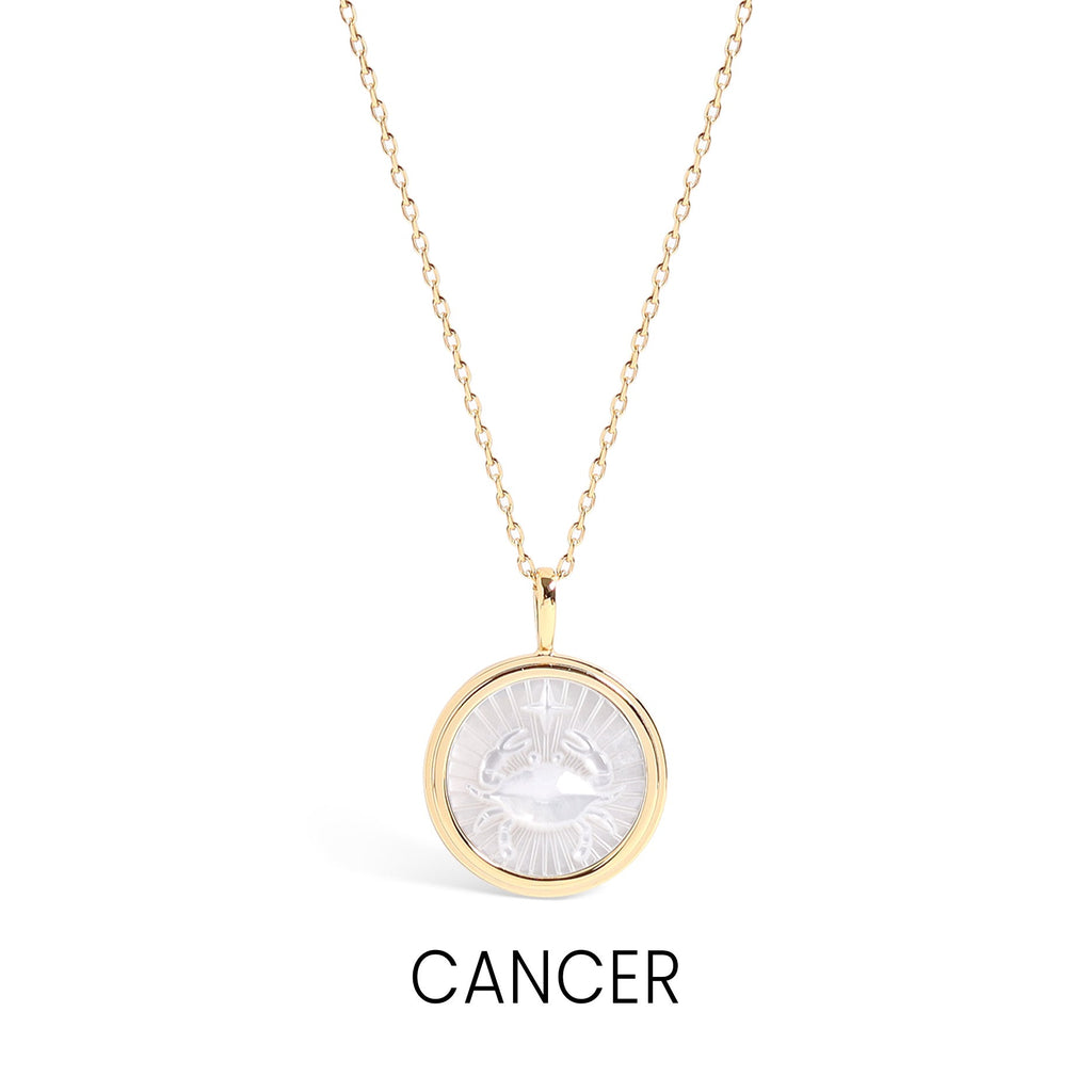 14K Gold Plated Sterling Silver Mother of Pearl Zodiac Pendant Necklace