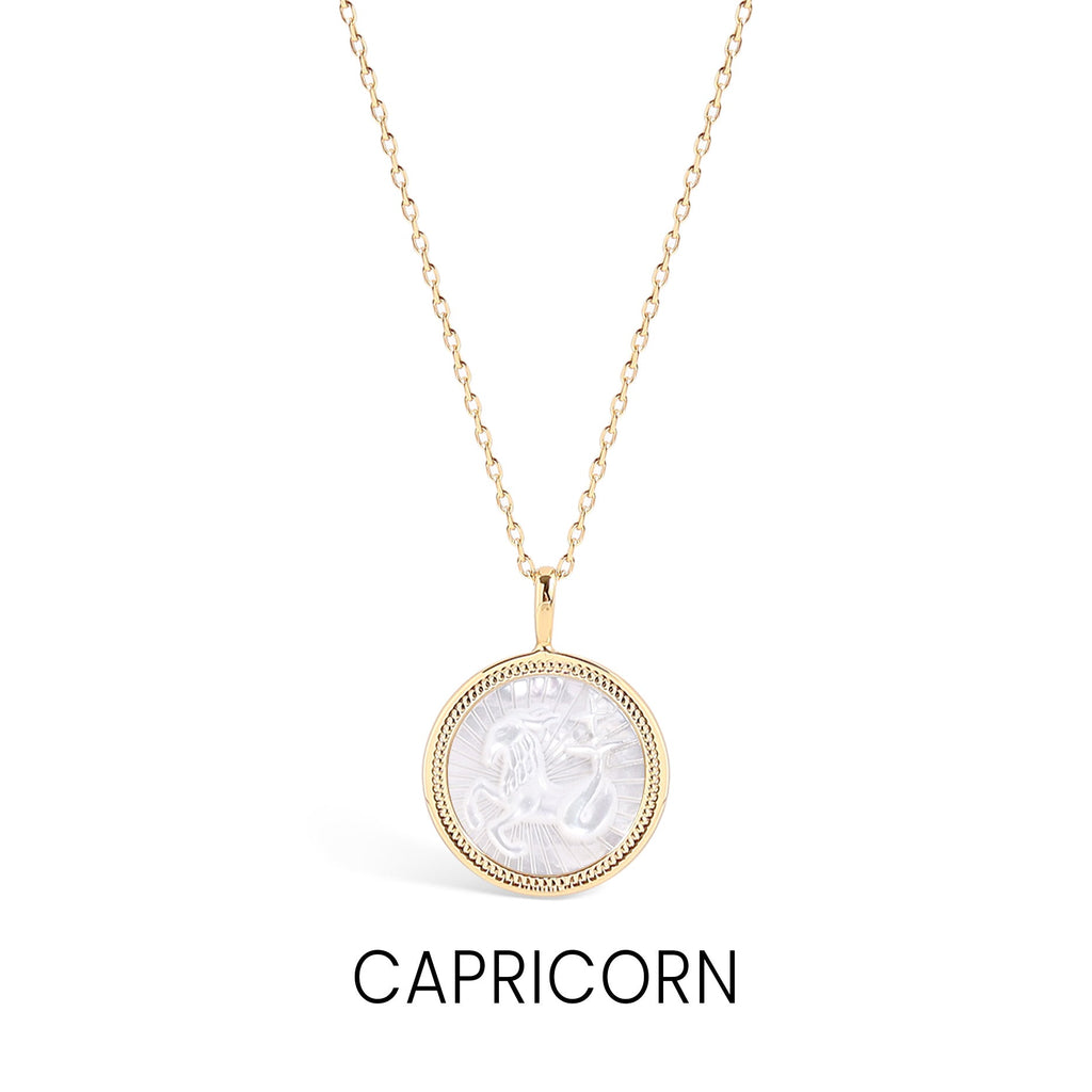 14K Gold Plated Sterling Silver Mother of Pearl Zodiac Pendant Necklace