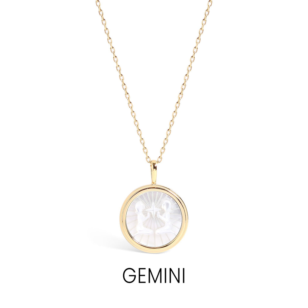 14K Gold Plated Sterling Silver Mother of Pearl Zodiac Pendant Necklace