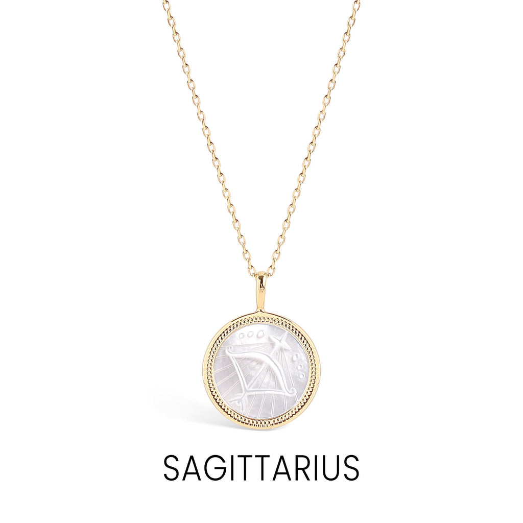 14K Gold Plated Sterling Silver Mother of Pearl Zodiac Pendant Necklace