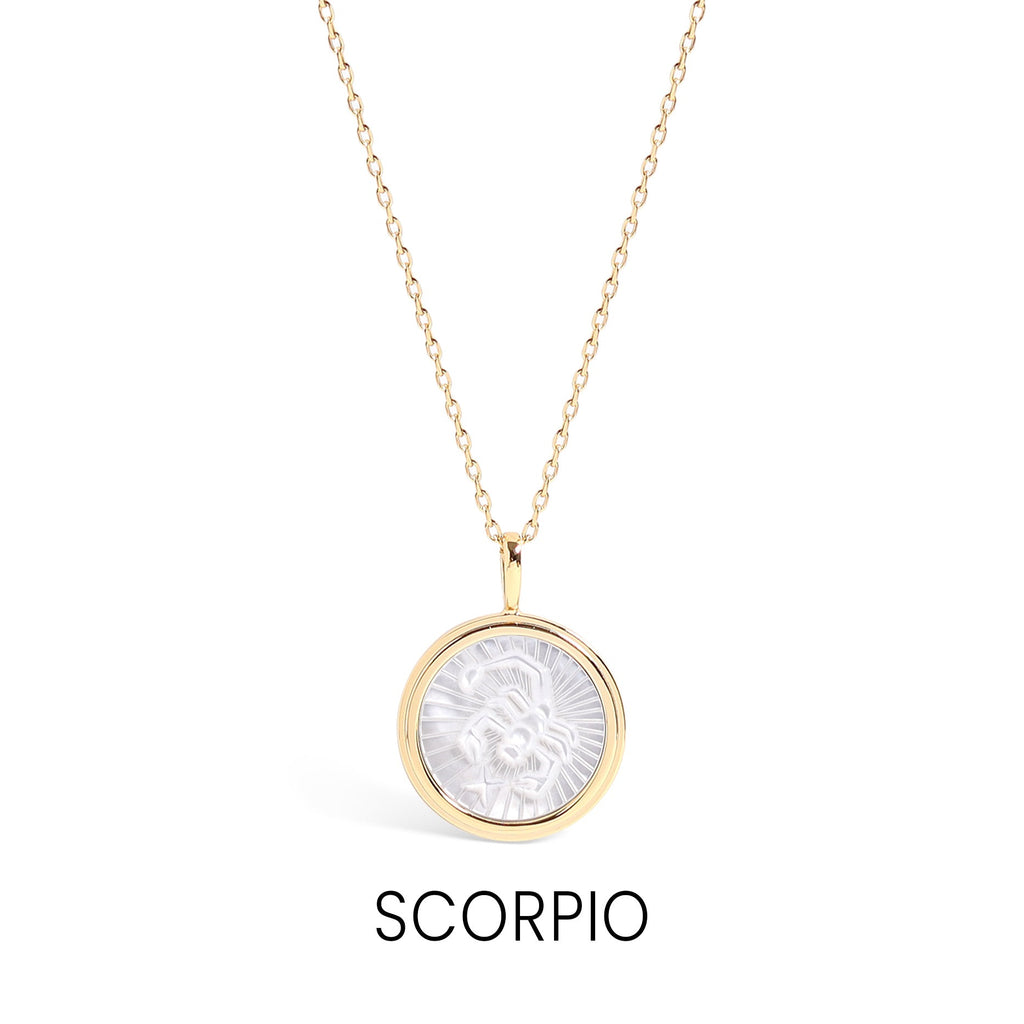 14K Gold Plated Sterling Silver Mother of Pearl Zodiac Pendant Necklace