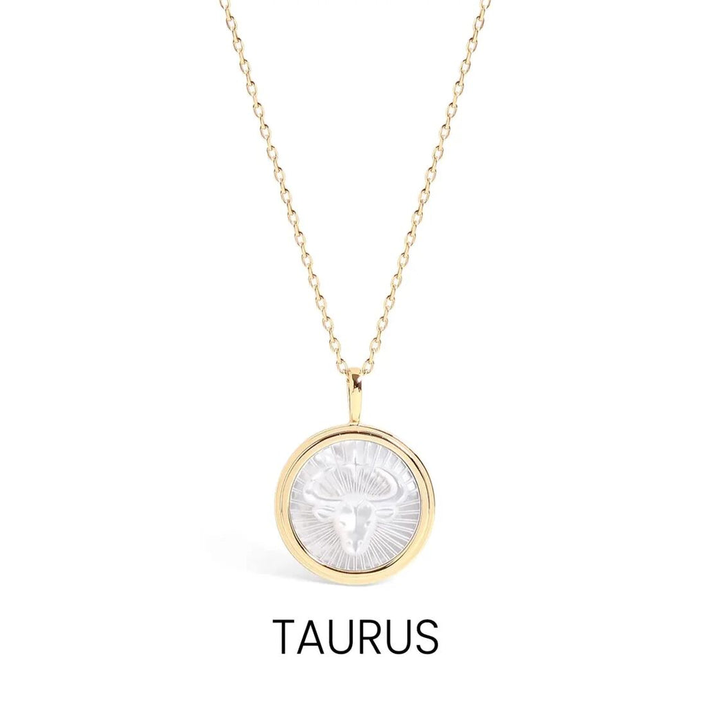 14K Gold Plated Sterling Silver Mother of Pearl Zodiac Pendant Necklace