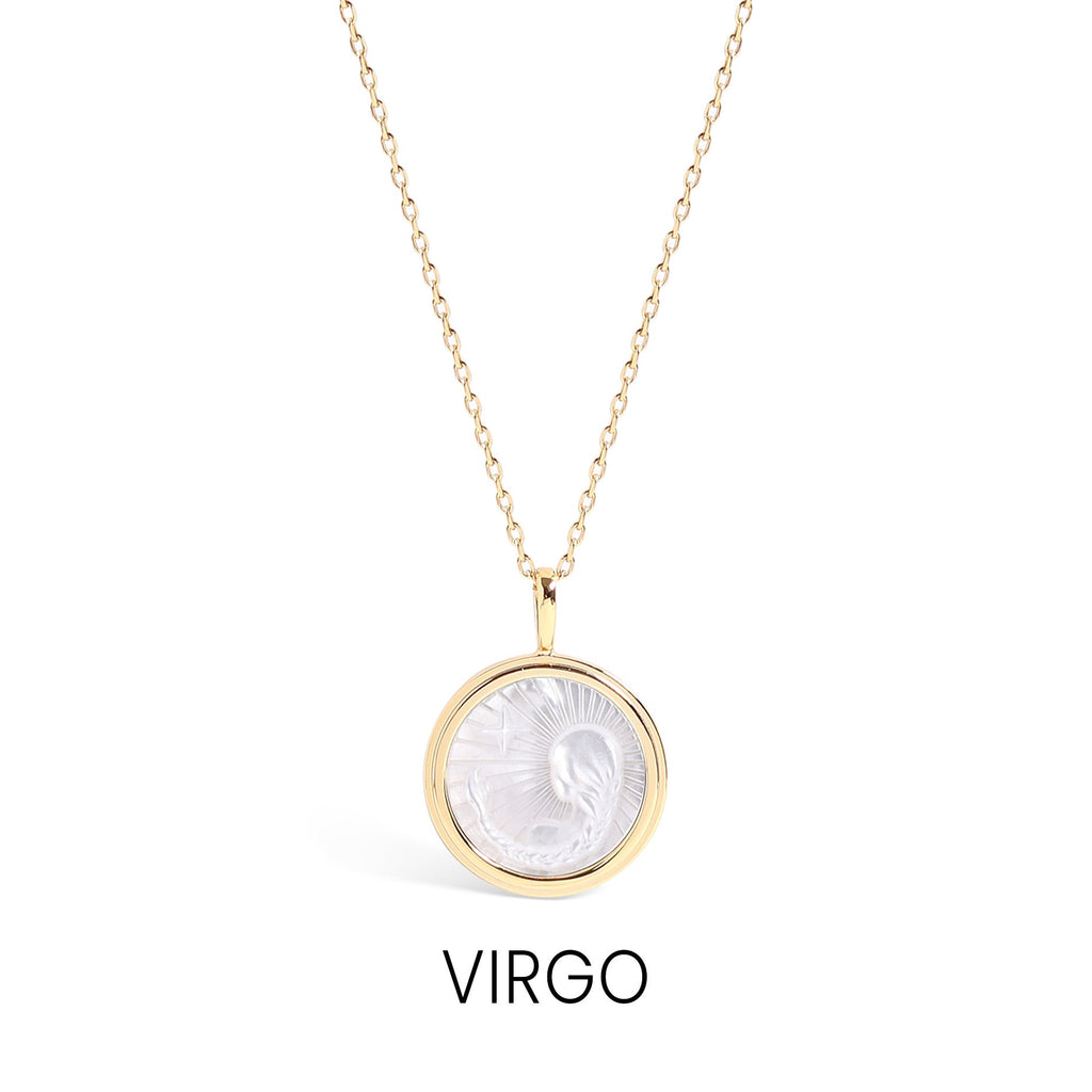 14K Gold Plated Sterling Silver Mother of Pearl Zodiac Pendant Necklace