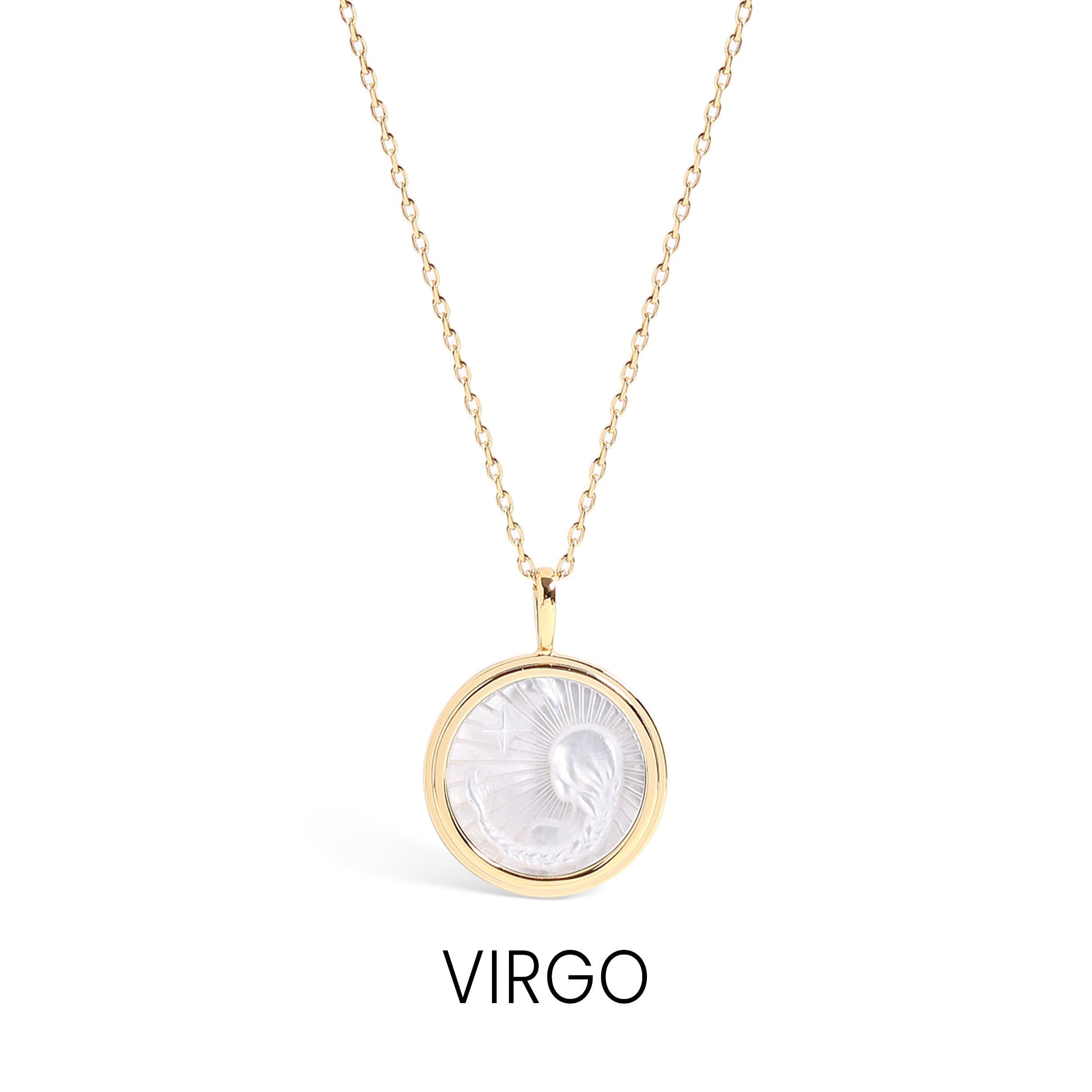 14K Gold Plated Sterling Silver Mother of Pearl Zodiac Pendant Necklace