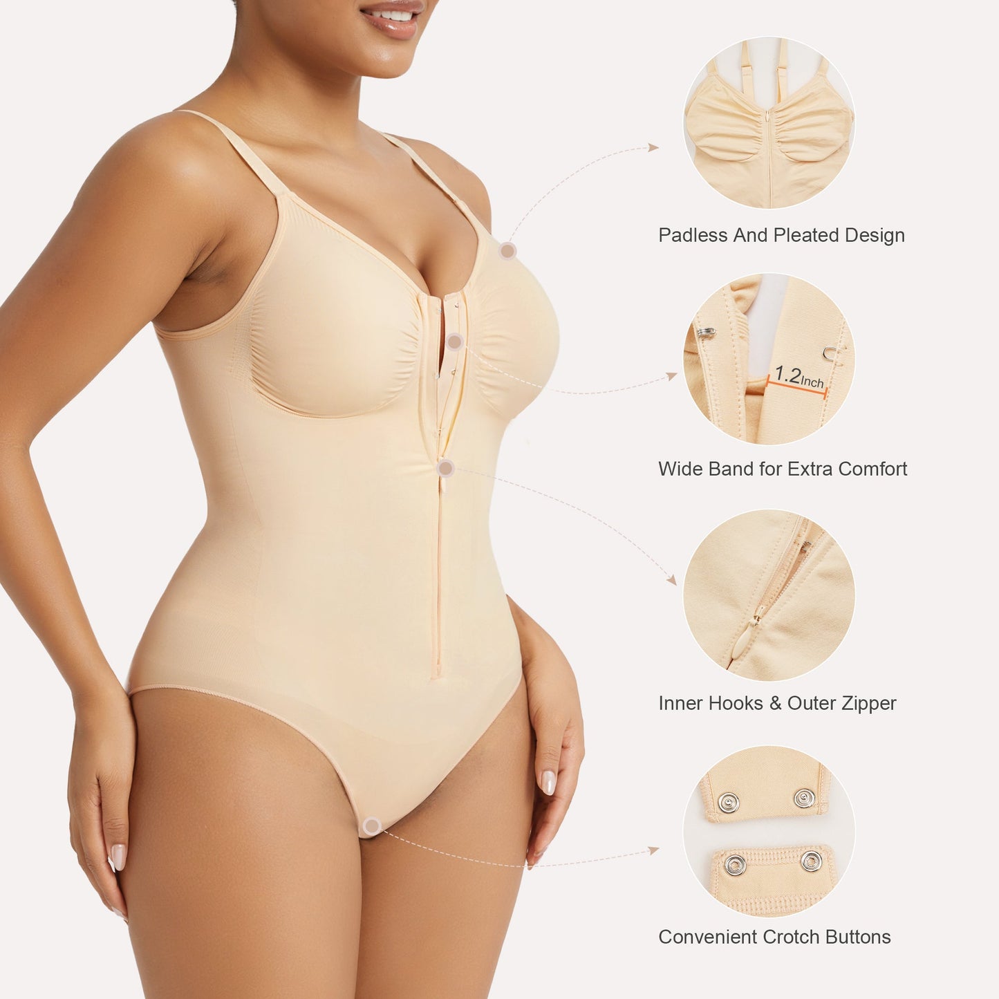 Zip-Up Tummy Control Brief Bodysuit