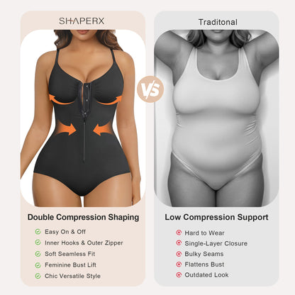 Zip-Up Tummy Control Brief Bodysuit