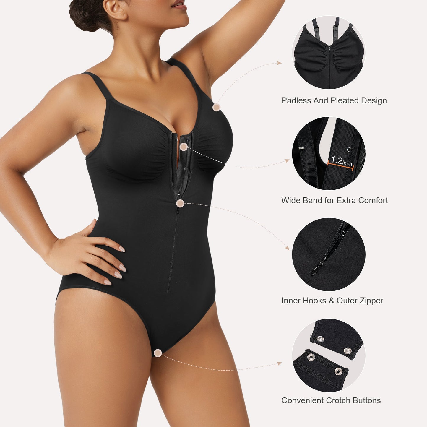 Zip-Up Tummy Control Brief Bodysuit