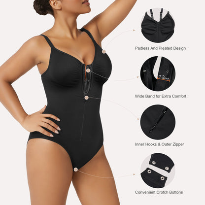 Zip-Up Tummy Control Brief Bodysuit