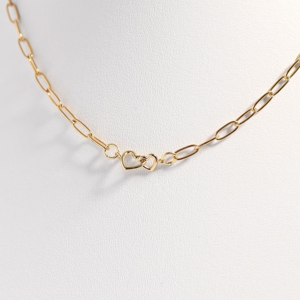 14K Gold Plated Sterling Silver Double Heart Permanent Jewelry Connector Charm