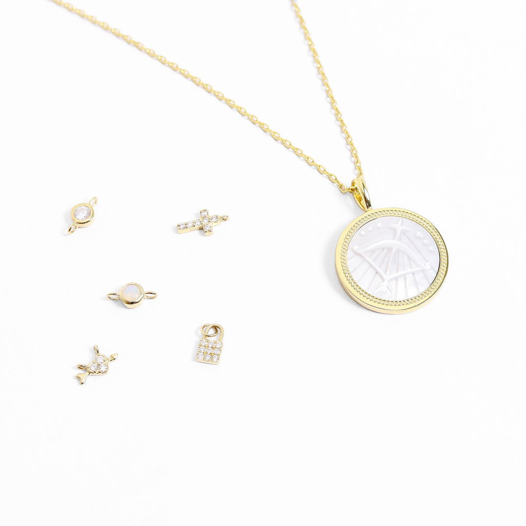 14K Gold Plated Sterling Silver Mother of Pearl Zodiac Pendant Necklace