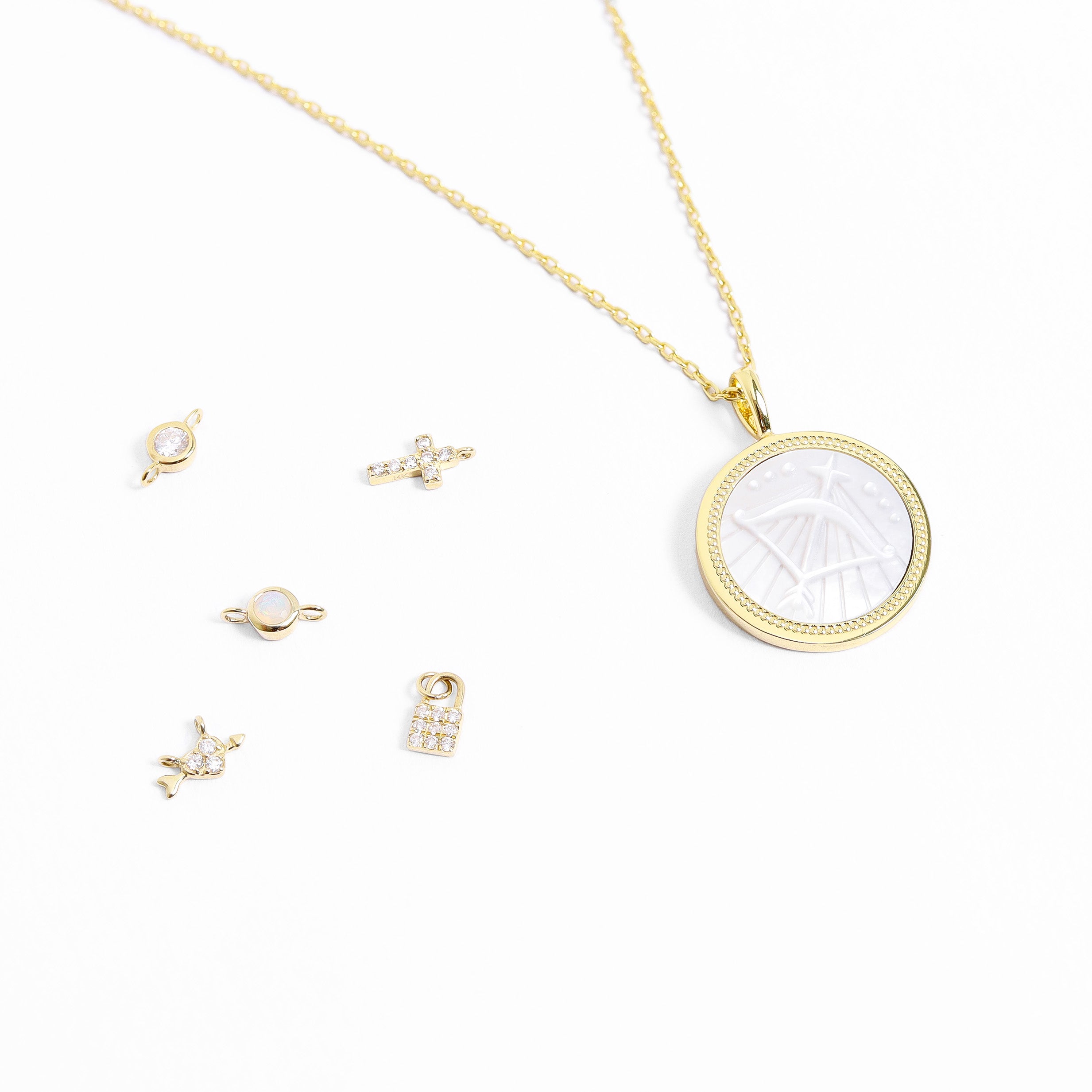 14K Gold Plated Sterling Silver Mother of Pearl Zodiac Pendant Necklace