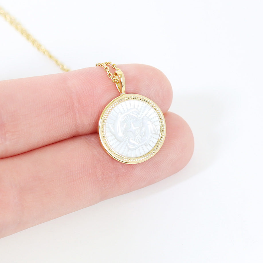 14K Gold Plated Sterling Silver Mother of Pearl Zodiac Pendant Necklace
