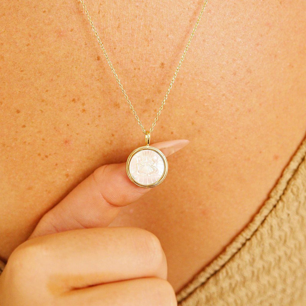 14K Gold Plated Sterling Silver Mother of Pearl Zodiac Pendant Necklace