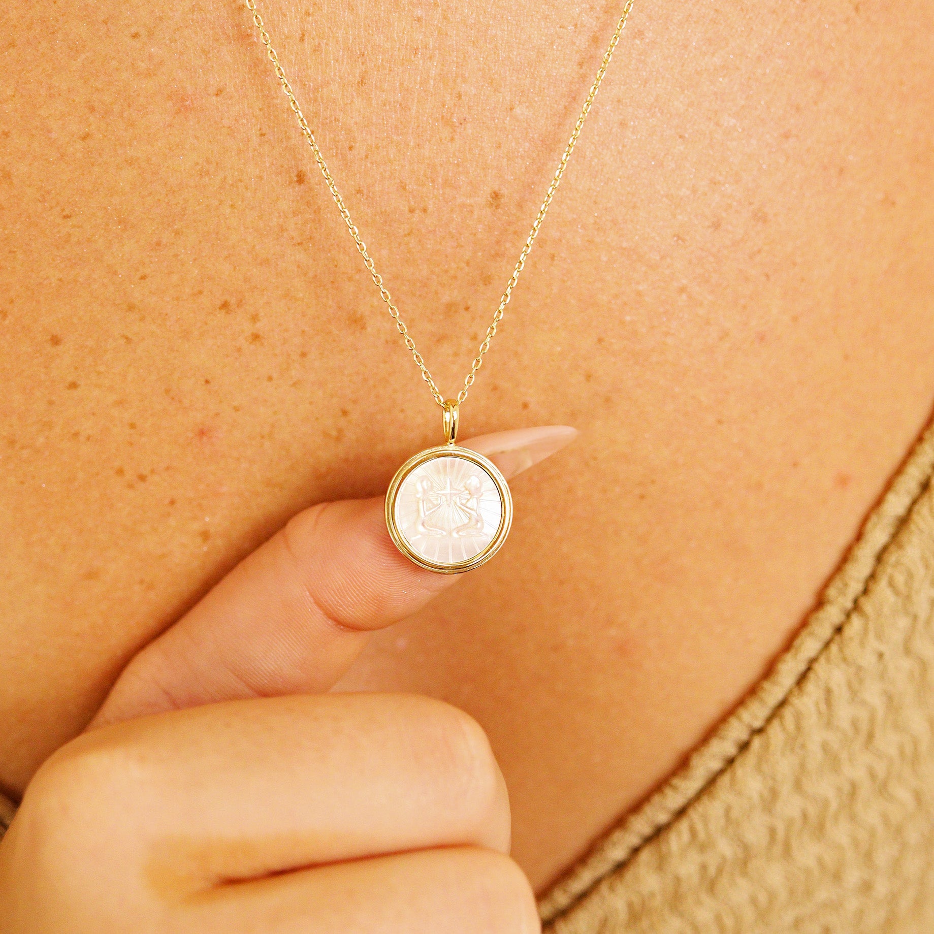 14K Gold Plated Sterling Silver Mother of Pearl Zodiac Pendant Necklace